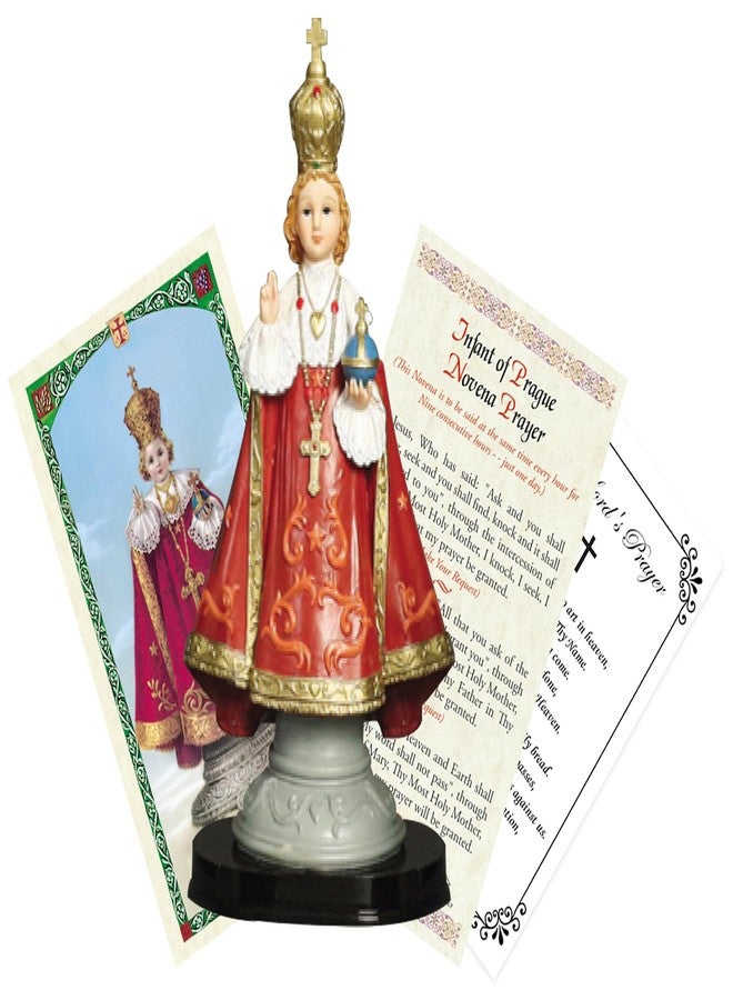 Trendzeen 5 inch Infant of Prague Statue - Infant Jesus Prayer Card, The Lord's Prayer - Niño de Praga Set for Altar, Home - 3 Items - Image 1